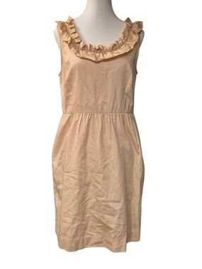 J. Crew Ruffled Neck Sleeveless Midi Dress in Beige